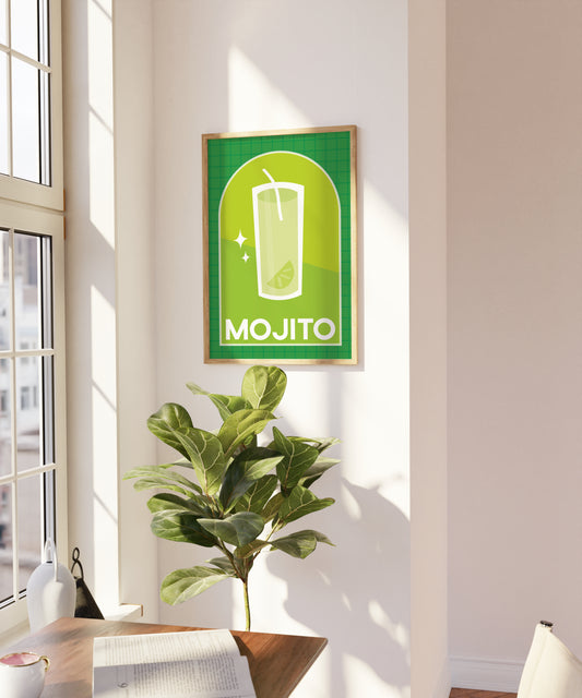 Retro Cocktail Wall Art, Trendy Green Mojito Print, Signature Drink Bar Cart Decor, Cottagecore Kitchen, Colourful Trendy Art, Eclectic Home