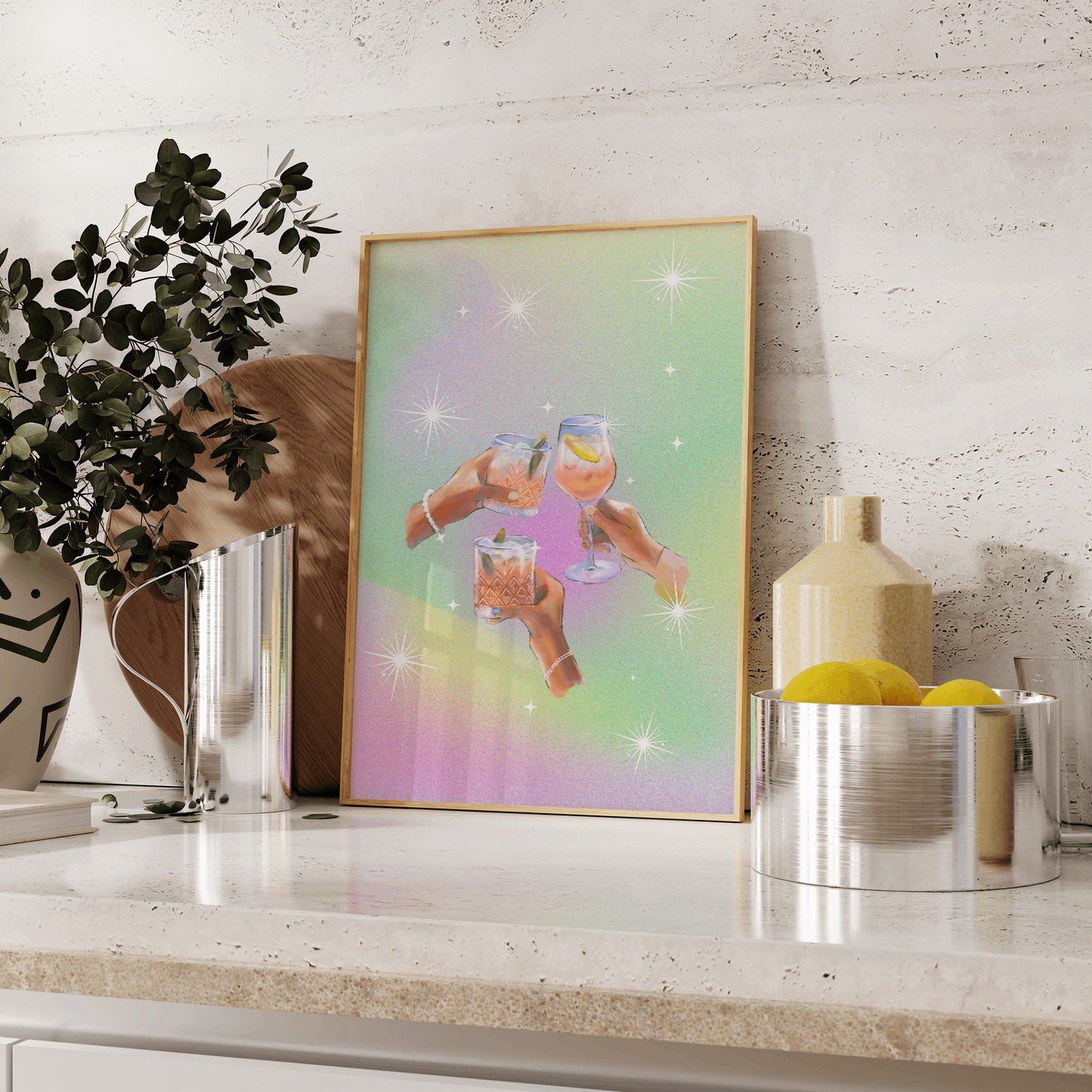 Retro Cocktails Wall Art, Pastel Gradient Aesthetic, Alcohol & Drinks Grainy Print, Bar Car Printable, Retro Vintage Illustration 2 Versions