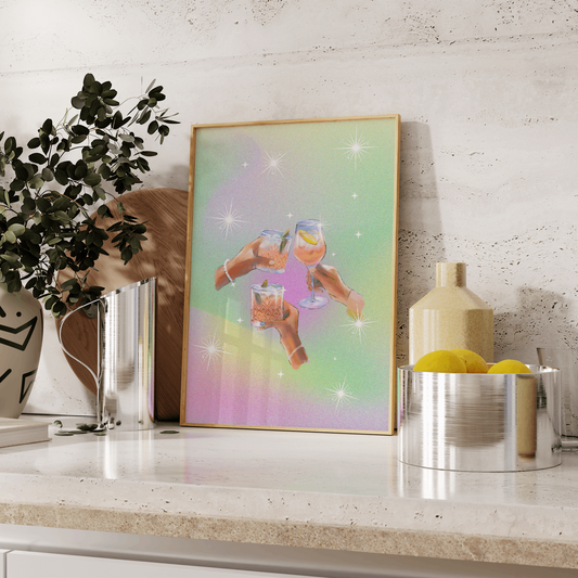 Retro Cocktails Wall Art, Pastel Gradient Aesthetic, Alcohol & Drinks Grainy Print, Bar Car Printable, Retro Vintage Illustration 2 Versions