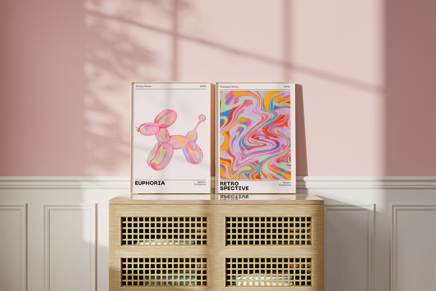 Gallery Wall Art Set Of 2 Prints, Retro Abstract Aura Gradient Poster, 70s Aesthetic, Vintage Euphoria Pastel Print, Trendy Holographic Set - Digital Art Printables