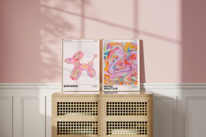 Gallery Wall Art Set Of 2 Prints, Retro Abstract Aura Gradient Poster, 70s Aesthetic, Vintage Euphoria Pastel Print, Trendy Holographic Set - Digital Art Printables