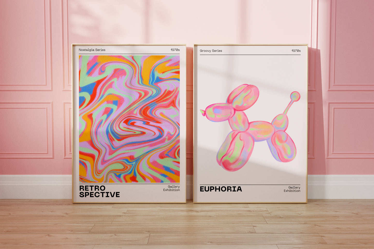 Gallery Wall Art Set Of 2 Prints, Retro Abstract Aura Gradient Poster, 70s Aesthetic, Vintage Euphoria Pastel Print, Trendy Holographic Set - Digital Art Printables