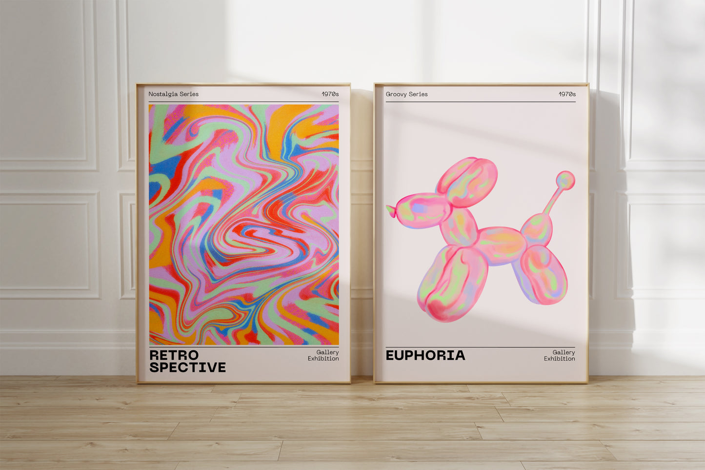 Gallery Wall Art Set Of 2 Prints, Retro Abstract Aura Gradient Poster, 70s Aesthetic, Vintage Euphoria Pastel Print, Trendy Holographic Set - Digital Art Printables
