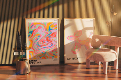 Gallery Wall Art Set Of 2 Prints, Retro Abstract Aura Gradient Poster, 70s Aesthetic, Vintage Euphoria Pastel Print, Trendy Holographic Set - Digital Art Printables