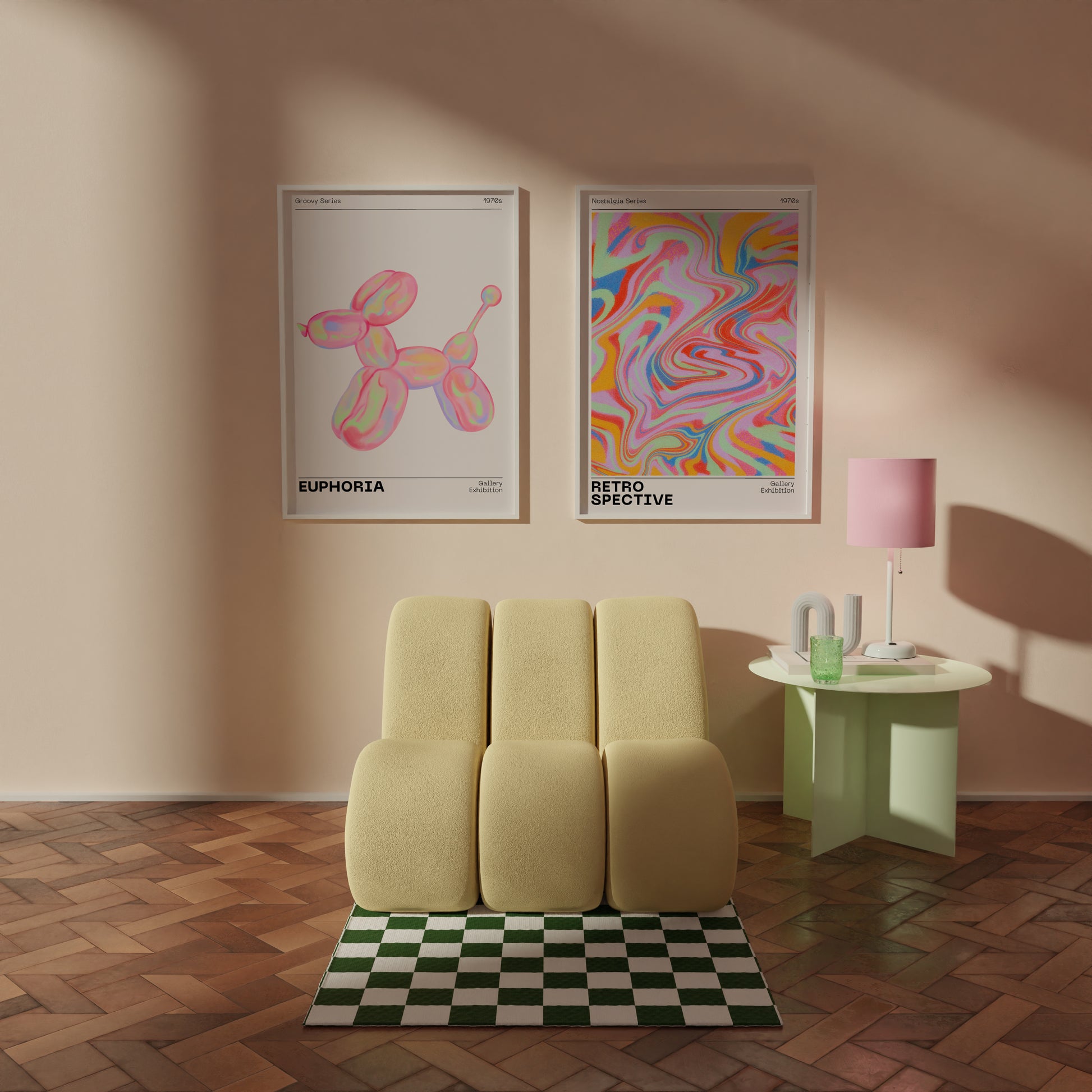 Gallery Wall Art Set Of 2 Prints, Retro Abstract Aura Gradient Poster, 70s Aesthetic, Vintage Euphoria Pastel Print, Trendy Holographic Set - Digital Art Printables