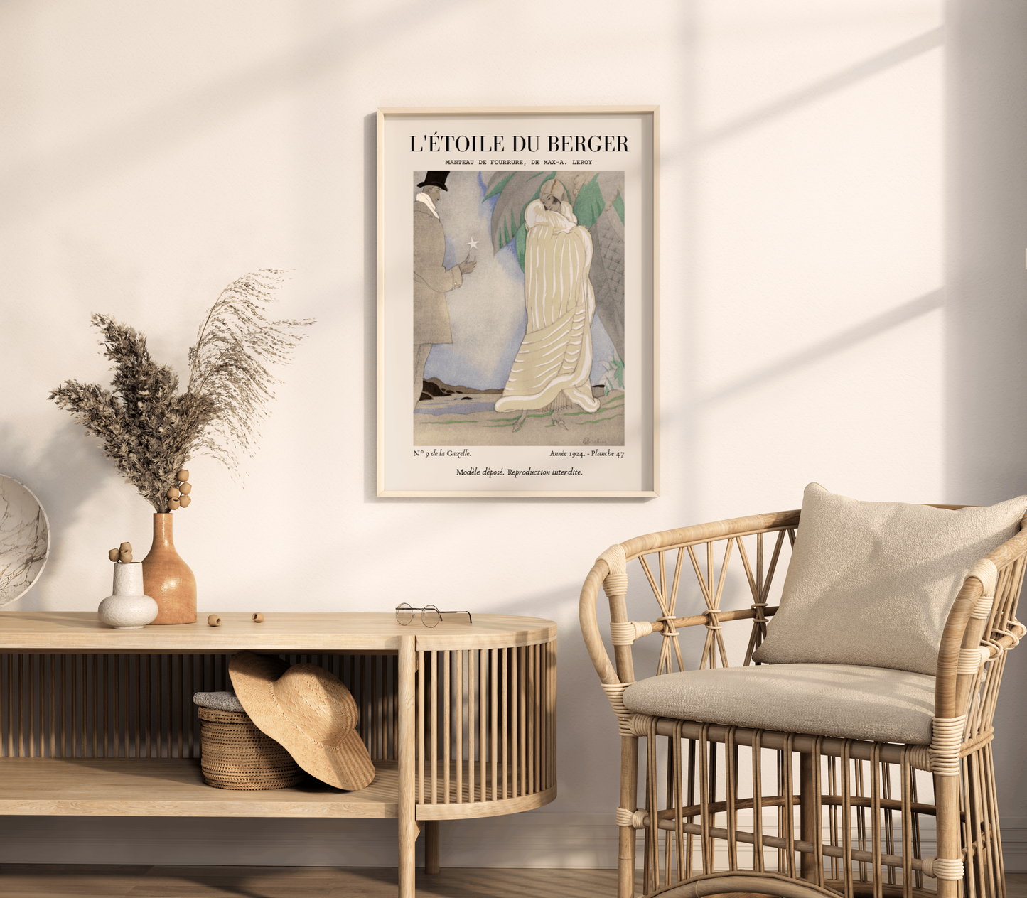 Art Deco Fashion Illustration Wall Art, Vintage French Poster, Neutral Beige Home Decor, Boho Gallery, Retro Magazine Print, Fashion Drawing, L'étoile du Berger Max-A. Leroy (1924)