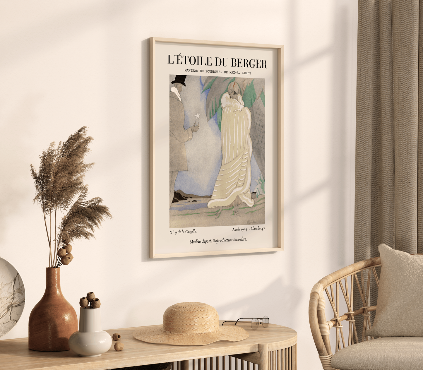 Art Deco Fashion Illustration Wall Art, Vintage French Poster, Neutral Beige Home Decor, Boho Gallery, Retro Magazine Print, Fashion Drawing, L'étoile du Berger Max-A. Leroy (1924)