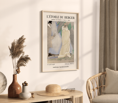 Art Deco Fashion Illustration Wall Art, Vintage French Poster, Neutral Beige Home Decor, Boho Gallery, Retro Magazine Print, Fashion Drawing, L'étoile du Berger Max-A. Leroy (1924)