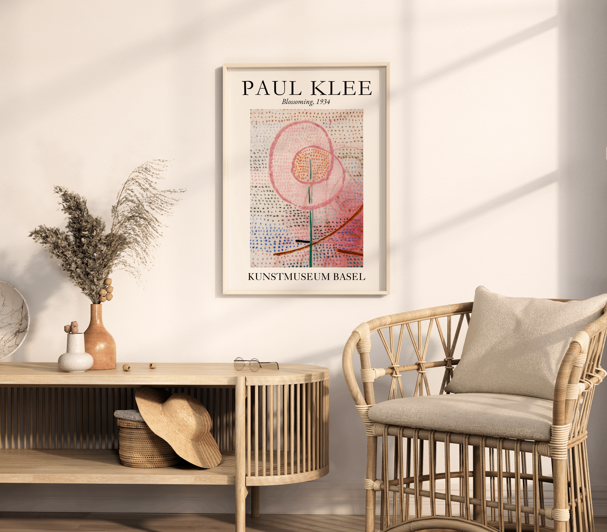 Flower Market Wall Art, Paul Klee Museum Exhibition Poster, Soft Pink Abstract Flower Print, Trendy Aesthetic Home Decor, Blossoming (1934)