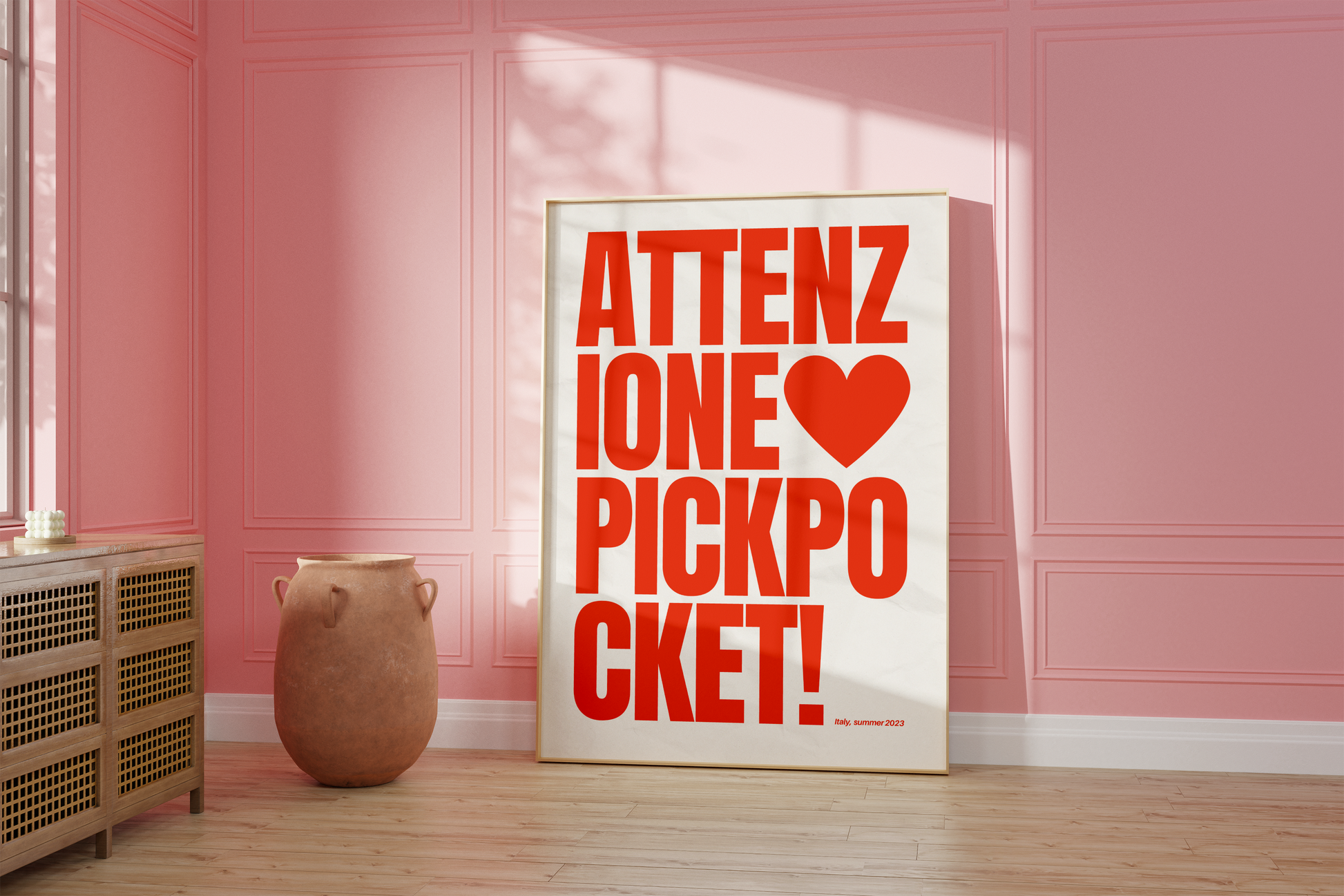 Attenzione Pickpocket Wall Art, Trendy Viral Quote Poster, Bold Red Typography, Funny Printable