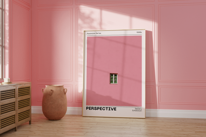 Pink Wall Poster 'Perspective', Trendy Minimalistic Wall Art, Window Print, Nostalgic Retro Print with Modern Twist, Aesthetic Home Decor