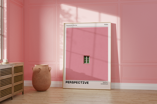 Pink Wall Poster 'Perspective', Trendy Minimalistic Wall Art, Window Print, Nostalgic Retro Print with Modern Twist, Aesthetic Home Decor