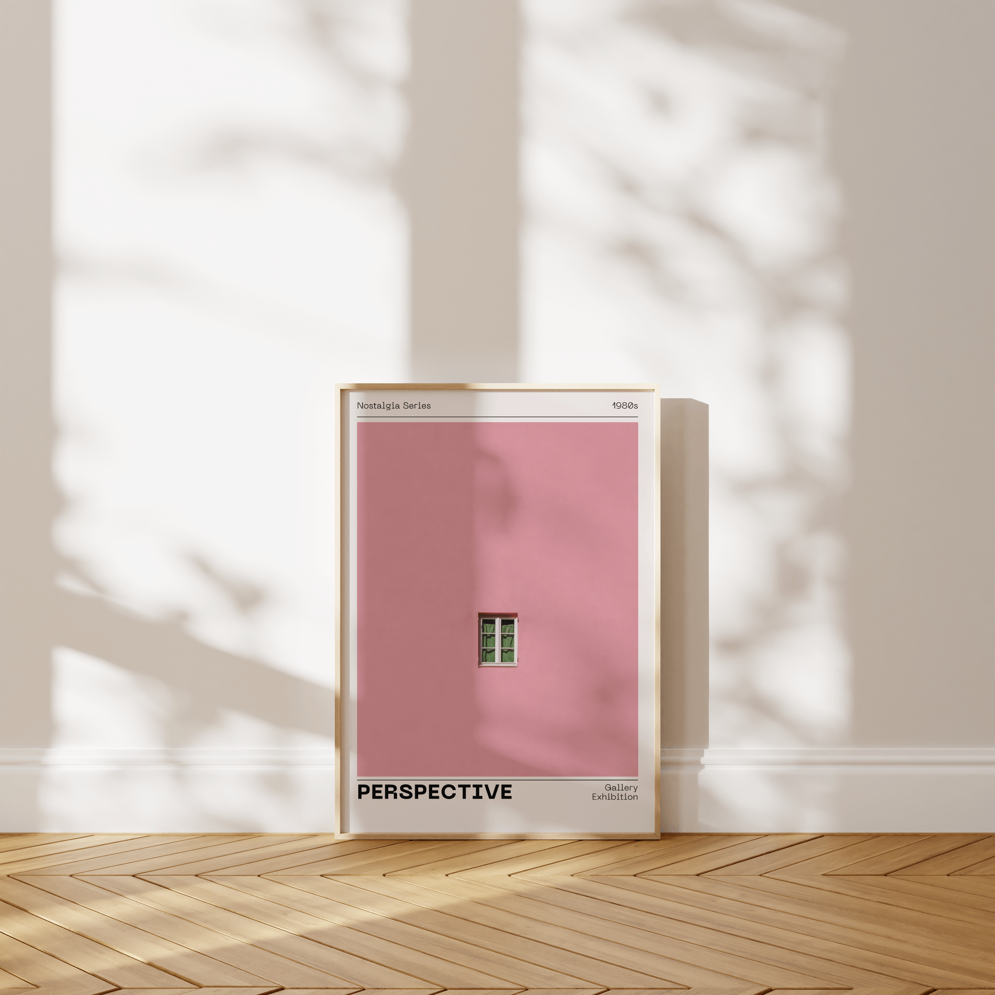 Pink Wall Poster 'Perspective', Trendy Minimalistic Wall Art, Window Print, Nostalgic Retro Print with Modern Twist, Aesthetic Home Decor