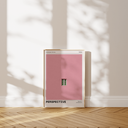 Pink Wall Poster 'Perspective', Trendy Minimalistic Wall Art, Window Print, Nostalgic Retro Print with Modern Twist, Aesthetic Home Decor