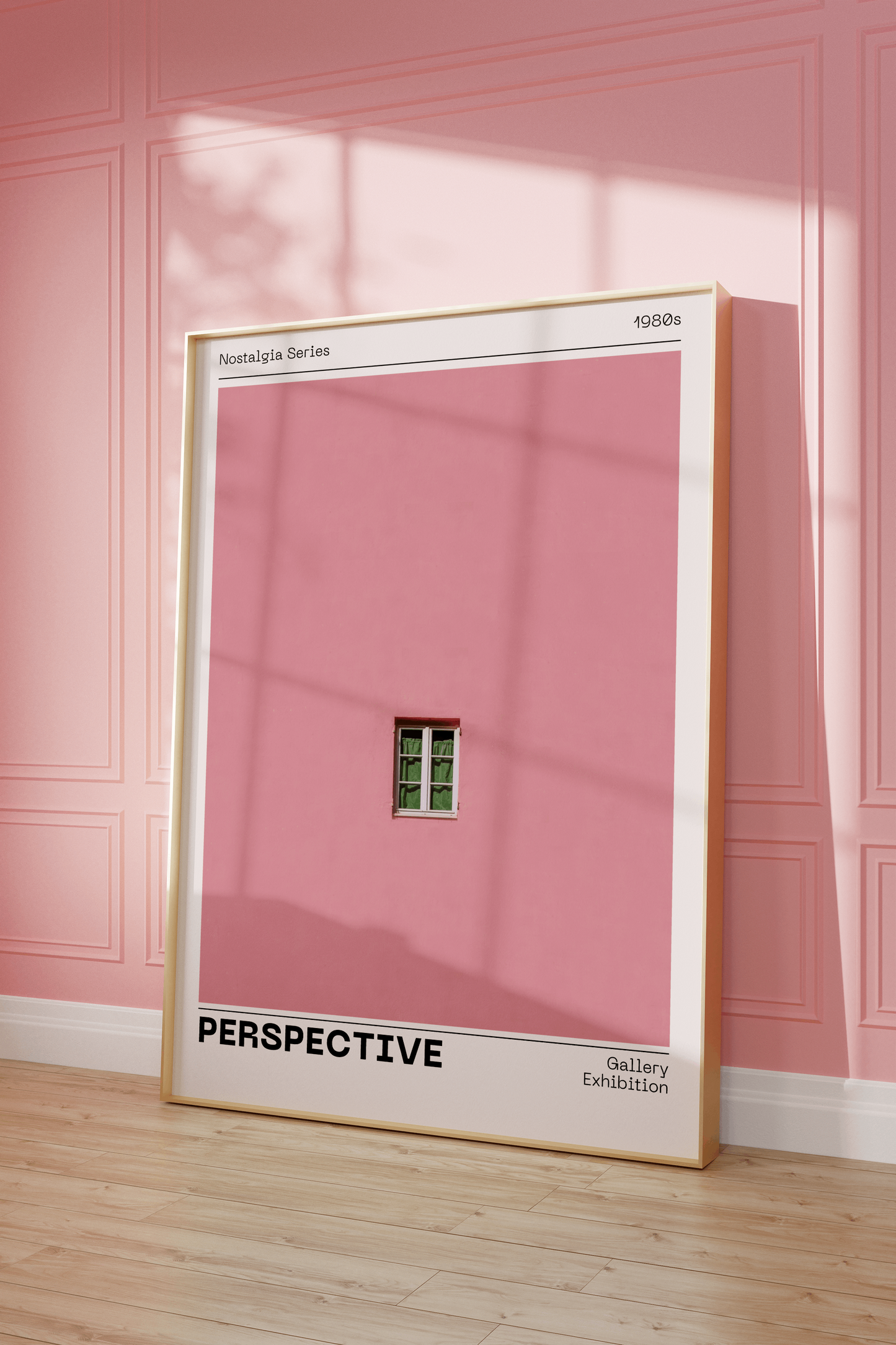 Pink Wall Poster 'Perspective', Trendy Minimalistic Wall Art, Window Print, Nostalgic Retro Print with Modern Twist, Aesthetic Home Decor