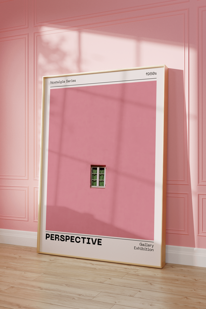 Pink Wall Poster 'Perspective', Trendy Minimalistic Wall Art, Window Print, Nostalgic Retro Print with Modern Twist, Aesthetic Home Decor