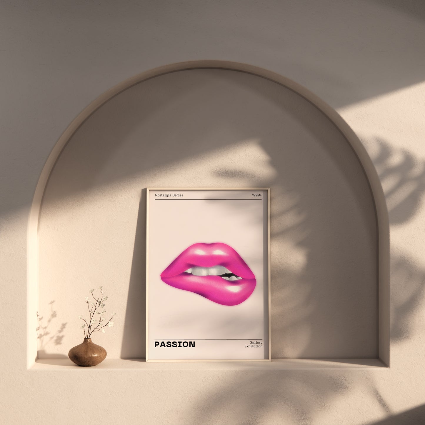 Pink Lips Wall Art, 90s Funky Playful Printable, Eclectic Home Decor, Trendy Fashion Aesthetic, Vanity Art, Vibrant Bold Passion Poster