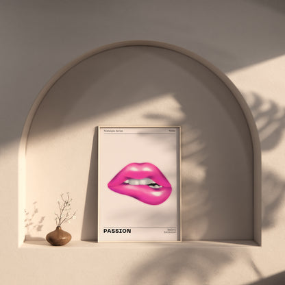 Pink Lips Wall Art, 90s Funky Playful Printable, Eclectic Home Decor, Trendy Fashion Aesthetic, Vanity Art, Vibrant Bold Passion Poster