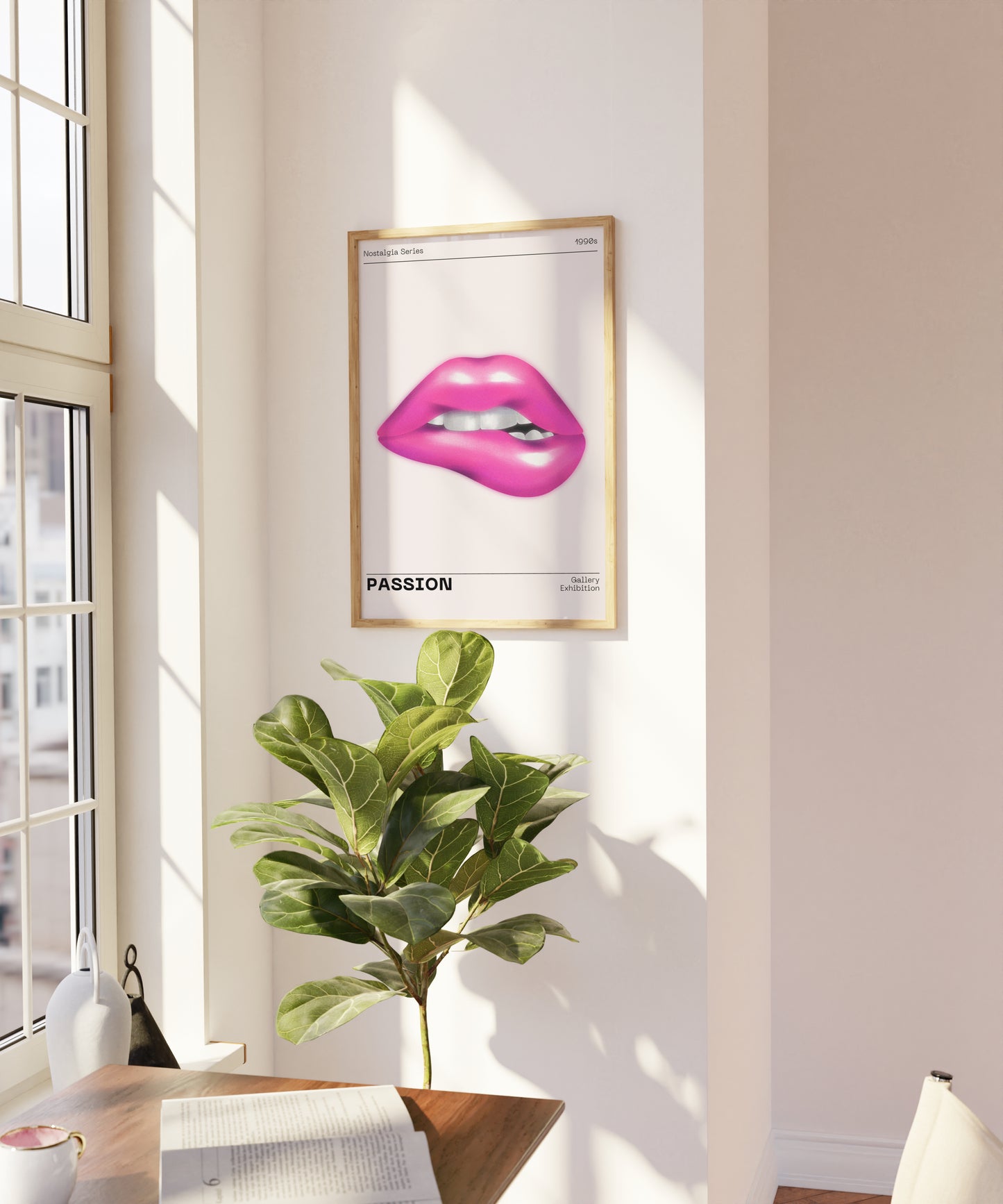 Pink Lips Wall Art, 90s Funky Playful Printable, Eclectic Home Decor, Trendy Fashion Aesthetic, Vanity Art, Vibrant Bold Passion Poster