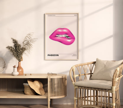 Pink Lips Wall Art, 90s Funky Playful Printable, Eclectic Home Decor, Trendy Fashion Aesthetic, Vanity Art, Vibrant Bold Passion Poster