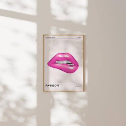 Pink Lips Wall Art, 90s Funky Playful Printable, Eclectic Home Decor, Trendy Fashion Aesthetic, Vanity Art, Vibrant Bold Passion Poster