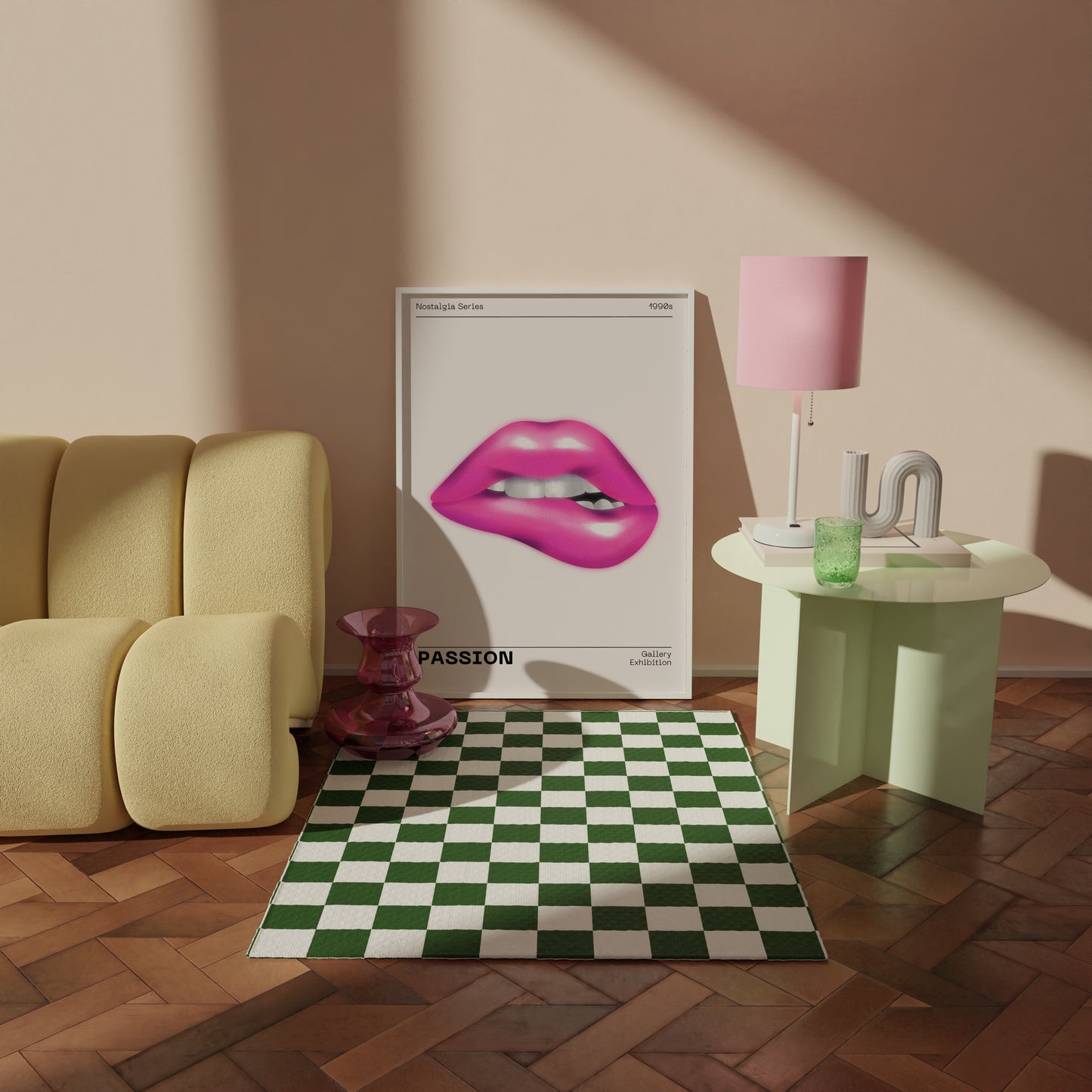 Pink Lips Wall Art, 90s Funky Playful Printable, Eclectic Home Decor, Trendy Fashion Aesthetic, Vanity Art, Vibrant Bold Passion Poster