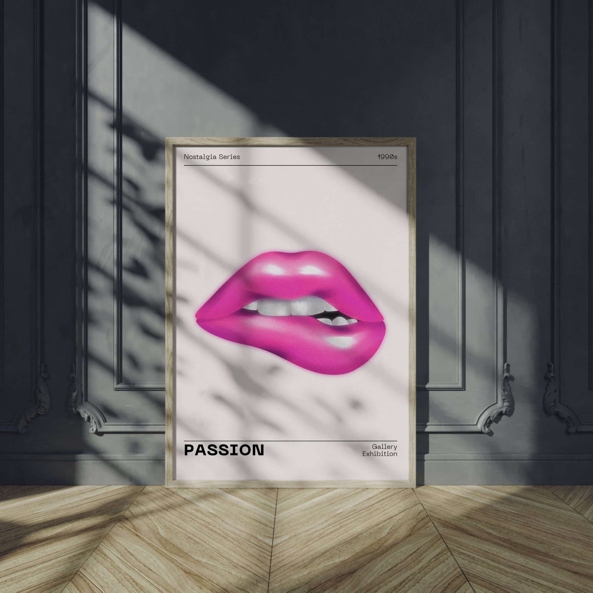 Pink Lips Wall Art, 90s Funky Playful Printable, Eclectic Home Decor, Trendy Fashion Aesthetic, Vanity Art, Vibrant Bold Passion Poster