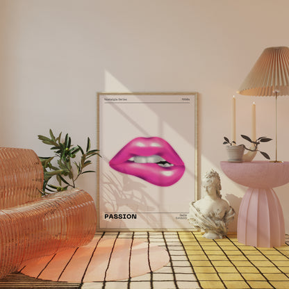 Pink Lips Wall Art, 90s Funky Playful Printable, Eclectic Home Decor, Trendy Fashion Aesthetic, Vanity Art, Vibrant Bold Passion Poster
