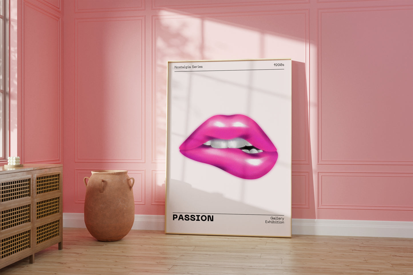 Pink Lips Wall Art, 90s Funky Playful Printable, Eclectic Home Decor, Trendy Fashion Aesthetic, Vanity Art, Vibrant Bold Passion Poster