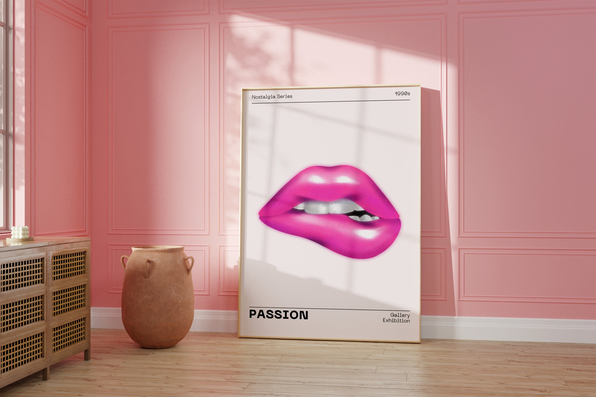 Pink Lips Wall Art, 90s Funky Playful Printable, Eclectic Home Decor, Trendy Fashion Aesthetic, Vanity Art, Vibrant Bold Passion Poster